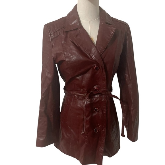 Etienne Aigner Button Down Red Belted Leather Jacket Women's Size 8 - Picture 11 of 16